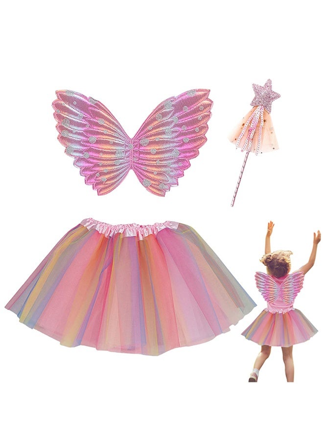 Fairy Wings Costume Kids, Princess Fairy Costume Butterfly Wings Set for Girls Tutu Wand - Image 1